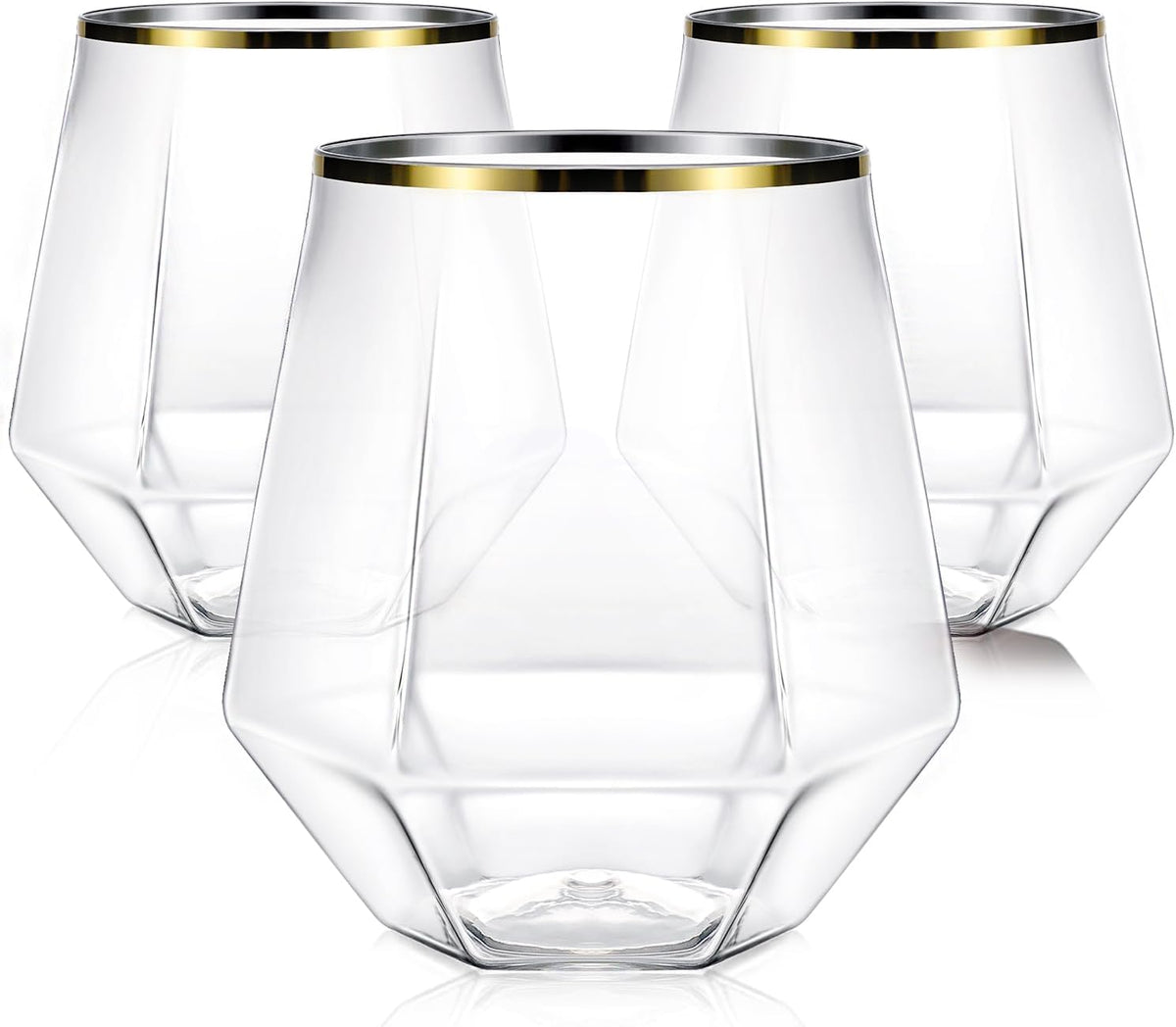 40 Pcak Plastic Stemless Wine cocktail Whiskey Champagne Glasses, 12 Oz Gold Rim Disposable Clear