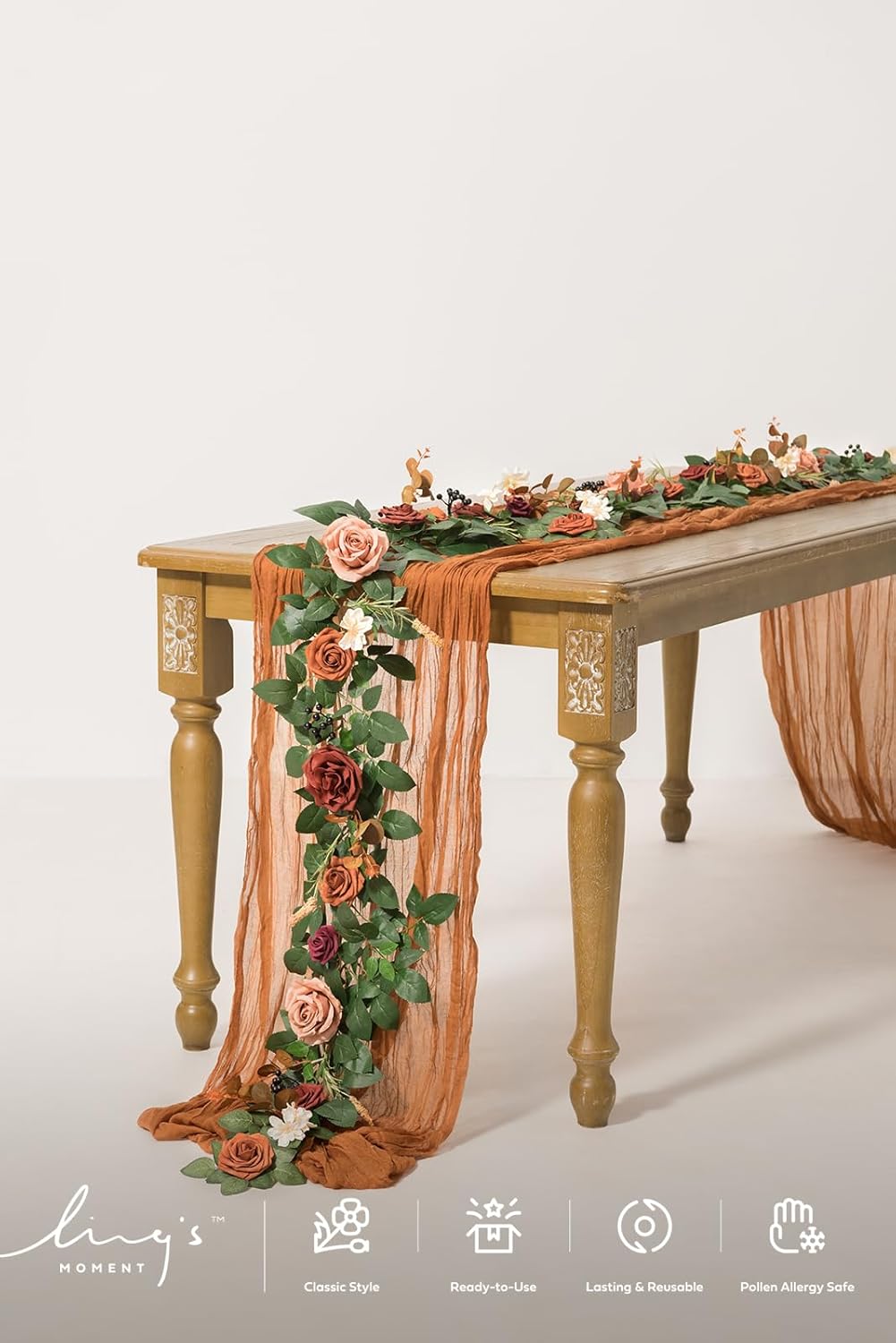 Ling's moment 5FT Terracotta Artificial Flower Garland Rose Eucalyptus Leaves Fall Floral Garland