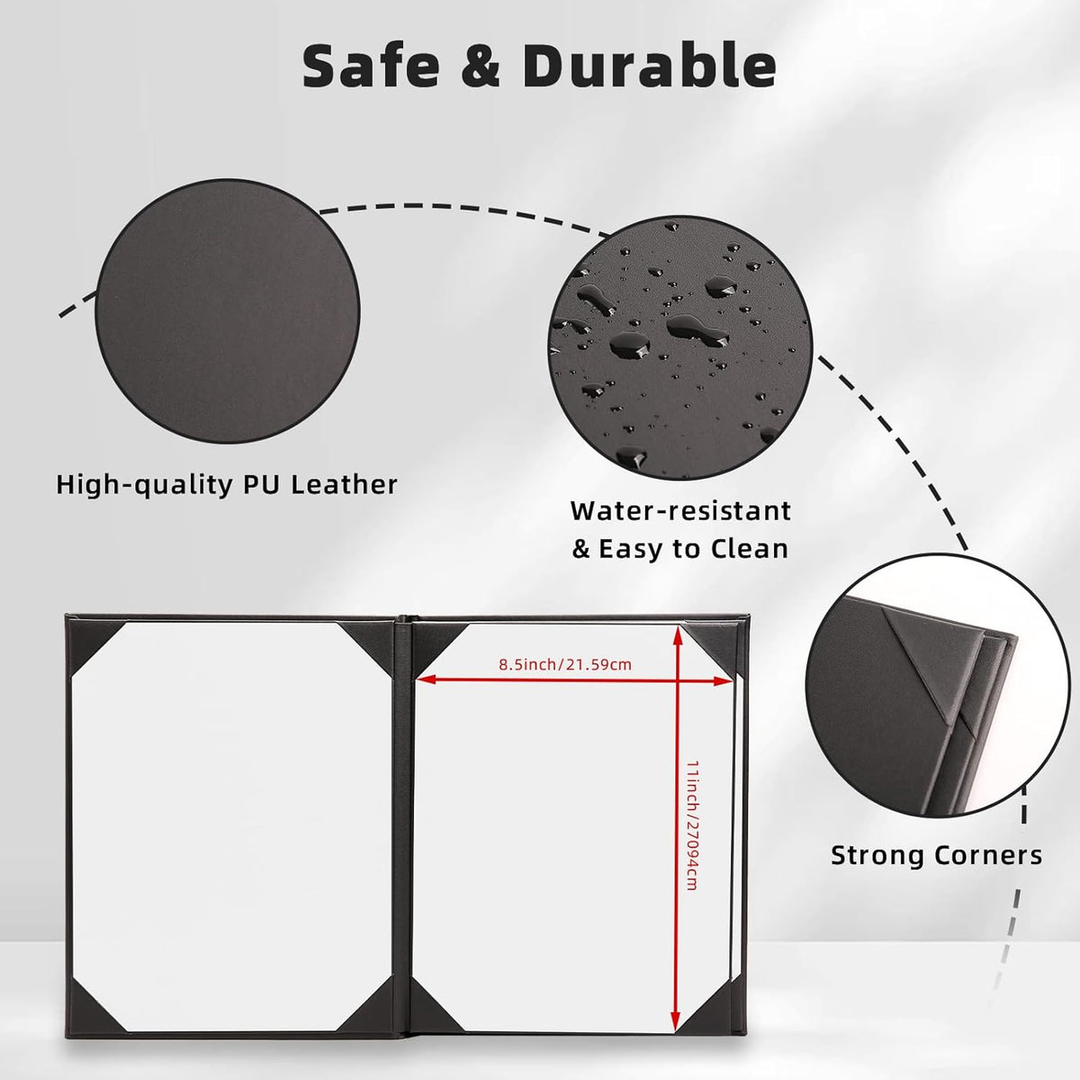 Premium Leather Menu Covers - Set of 10 Double-Sided Table Tent Cards for Restaurant, Dinner Party