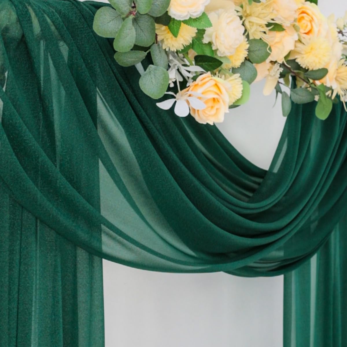 Socomi Wedding Arch Draping Fabric 29" x 20Ft 1 Panel Emerald Green Sheer Outdoor Curtain Drapes
