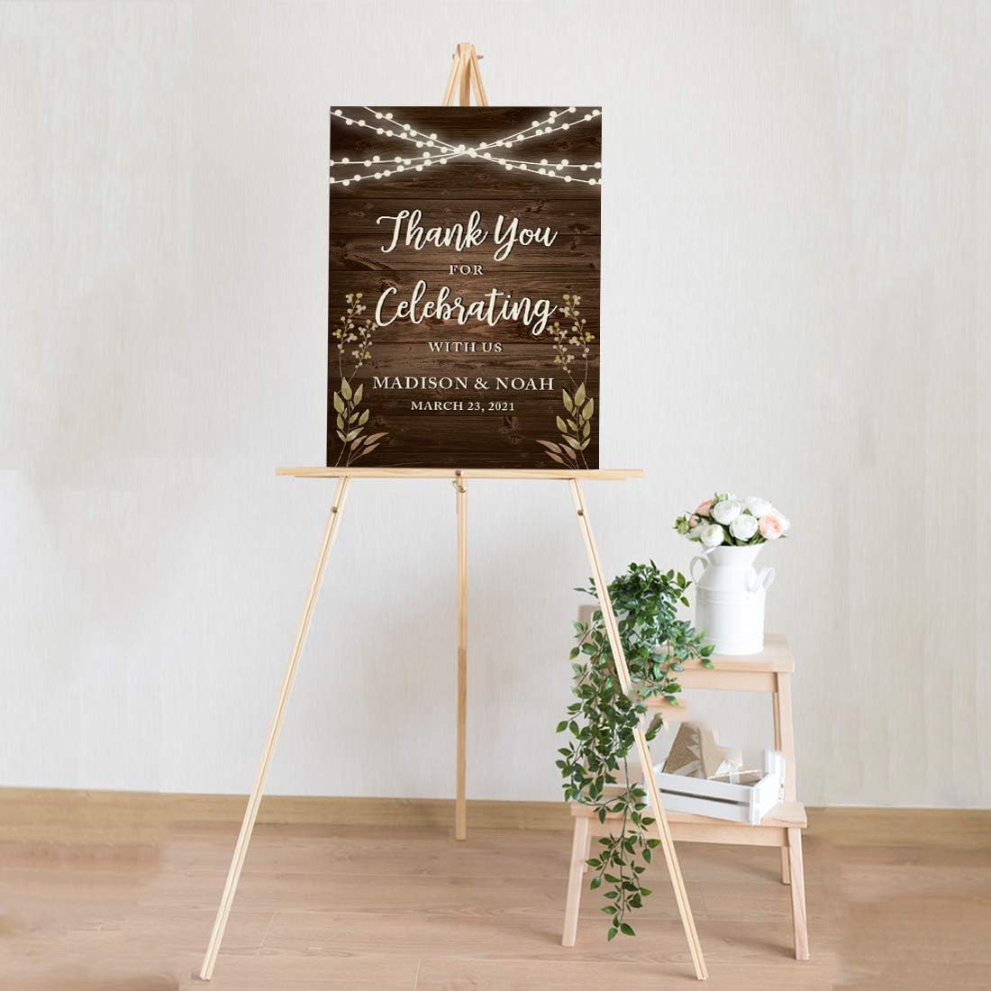 Andaz Press Personalized Extra Large Wedding Easel Party Sign, 12x18-inch, Rustic Wood with Hanging