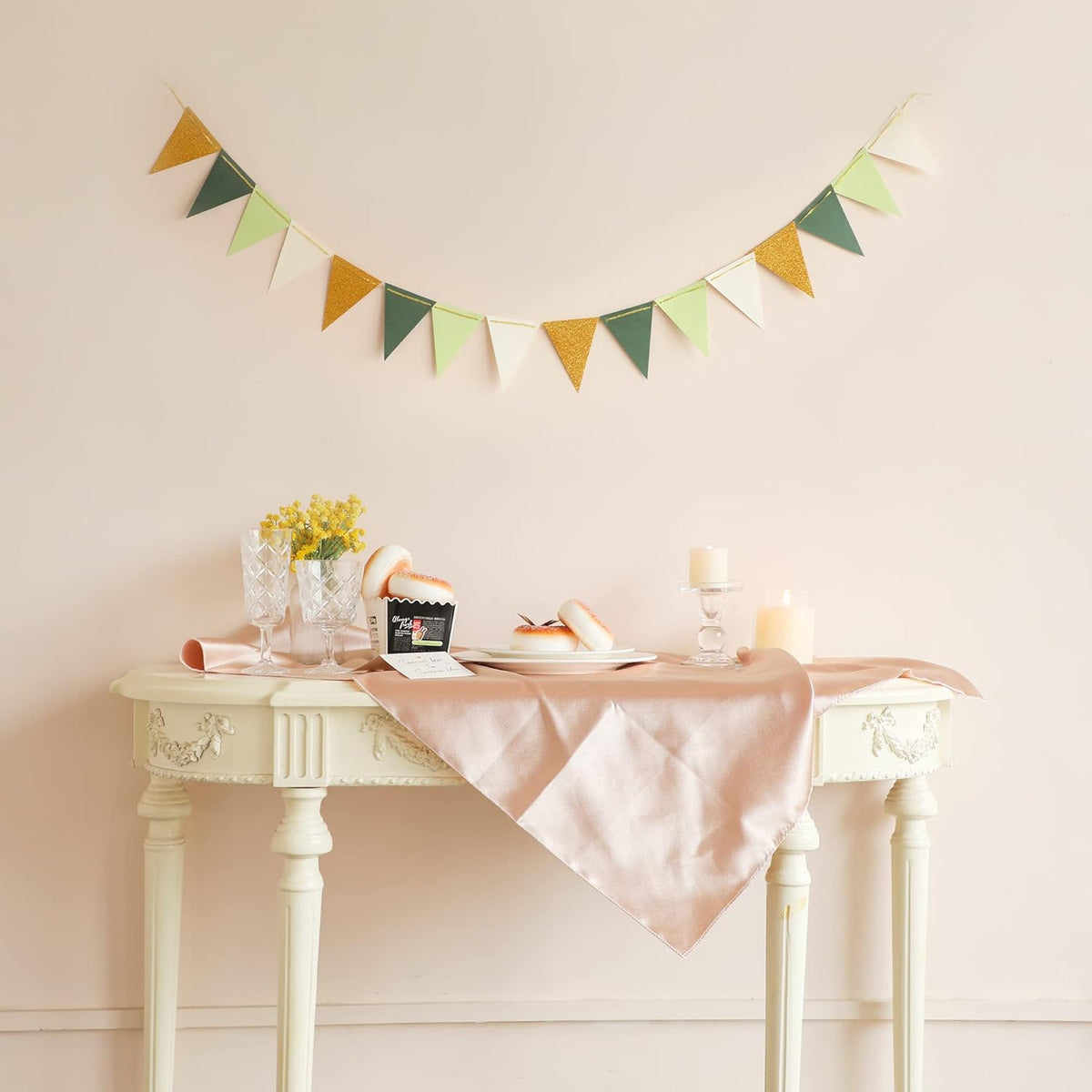 Fonder Mols Paper Pennant Party Decorations Large Gold Green(10 Feet), Triangle Flags Bunting