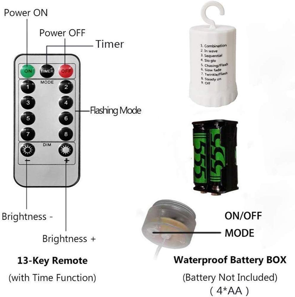 220 LED Firefly Bunch Lights Battery Operated, 8 Flashing Modes Waterproof Copper Wire Waterfall