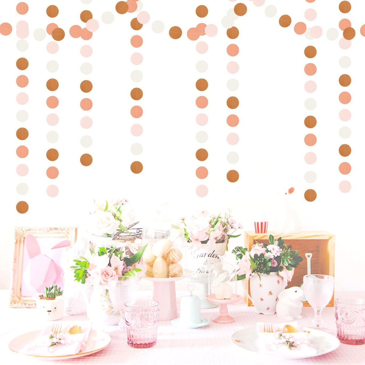 Pink-Brown Peach Party-Decorations Streamers Garland - 52ft Boho Fall Groovy Hanging Paper