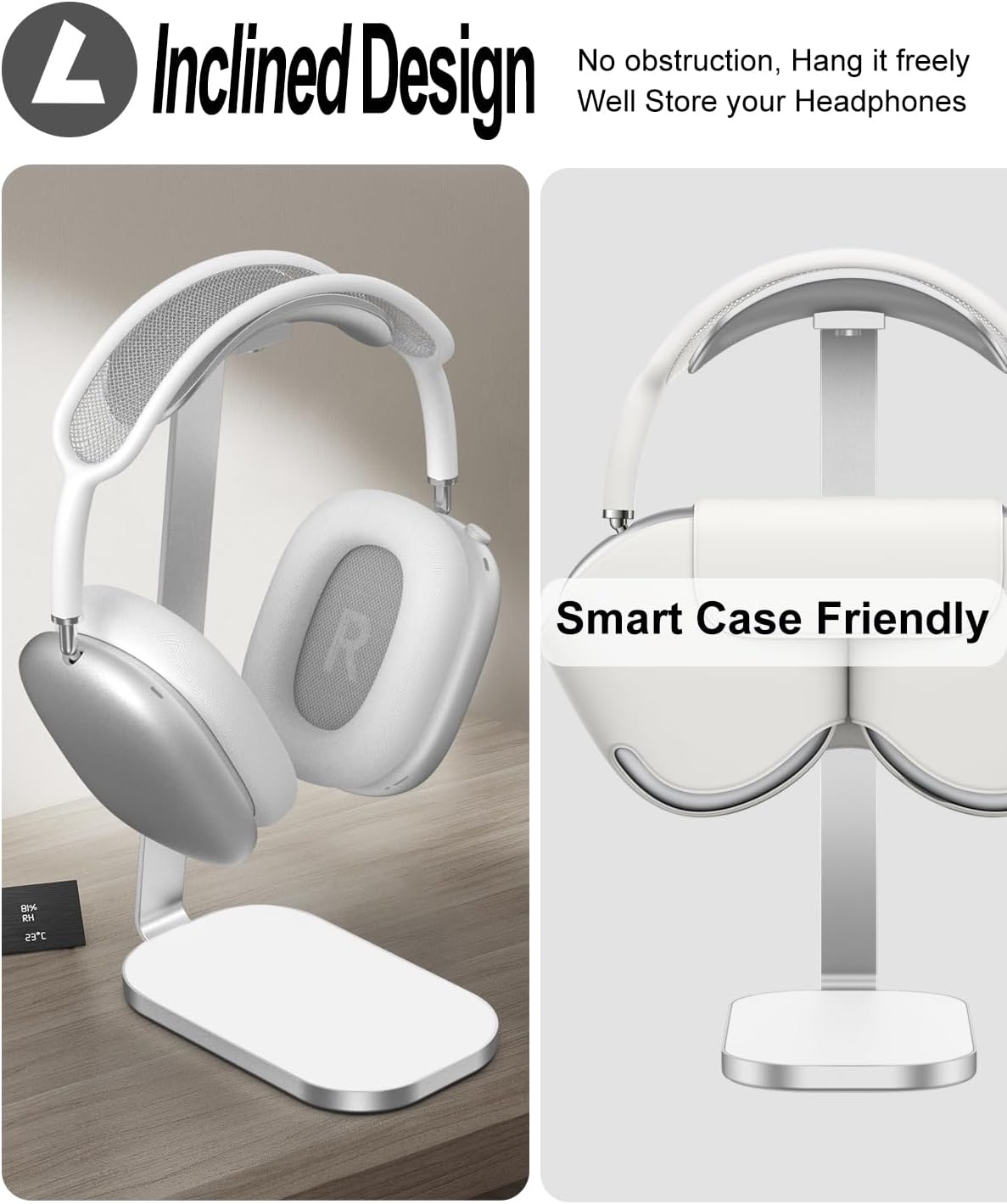 VICHYIE Headphone Stand for AirPods Max, Headset Holder with Aluminum Supporting Rod, Heavy Base