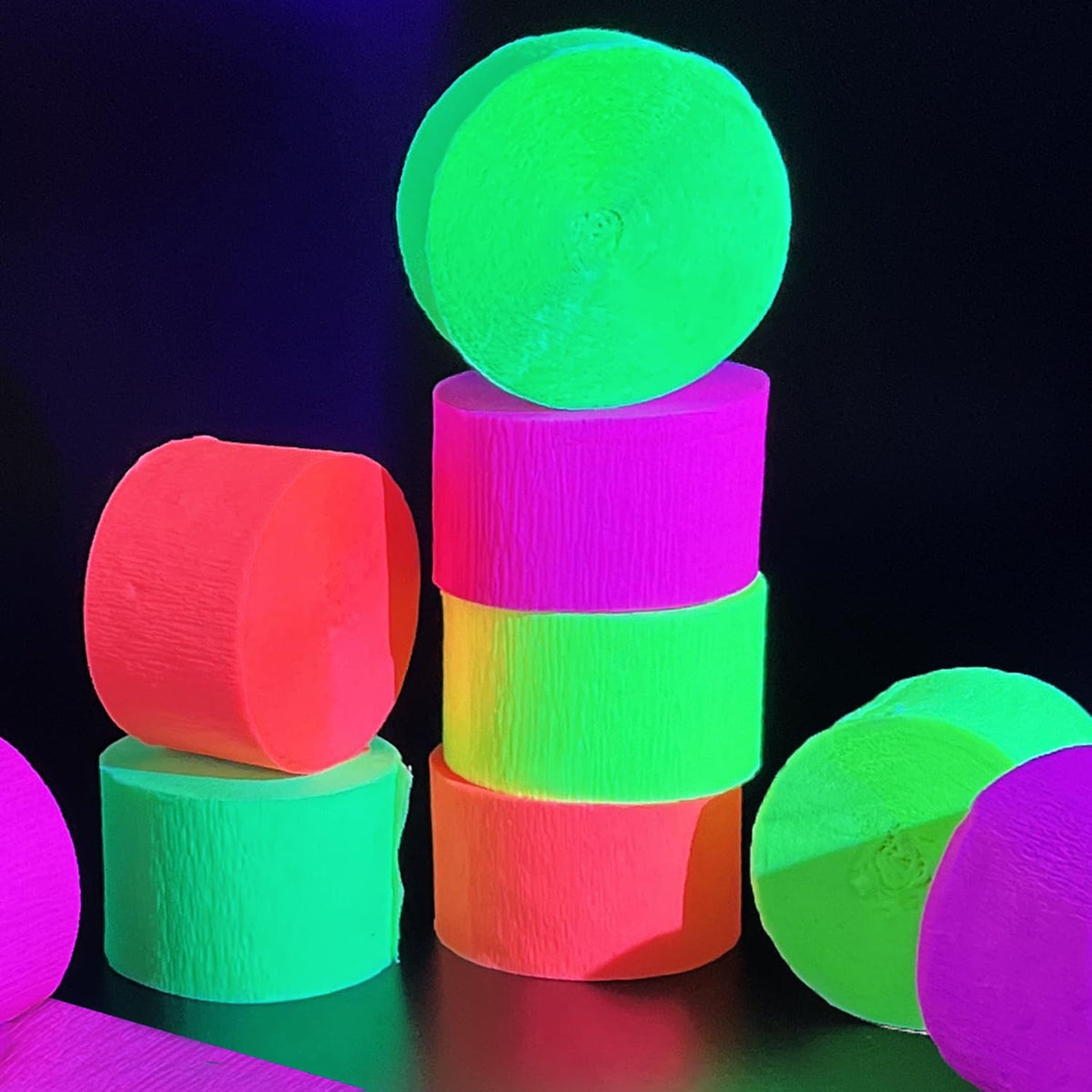 800 feet Glow Party Neon Streamer Decorations Glow Crepe Paper Streamers UV Reactive Fluorescent