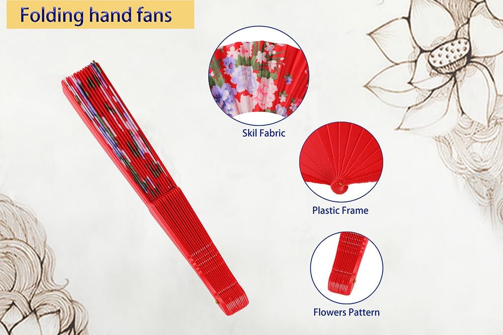 HUNANBANG 4 Pcs Oriental Flowers Japanese Folding Hand Fans Spanish Church Wedding Vintage Gift