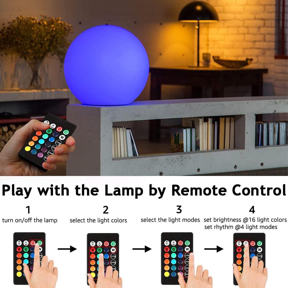 6-in Cordless LED Globe Orb Light for Kids, RGB Color Changing Orb Night Light Mood Lamp w/Remote
