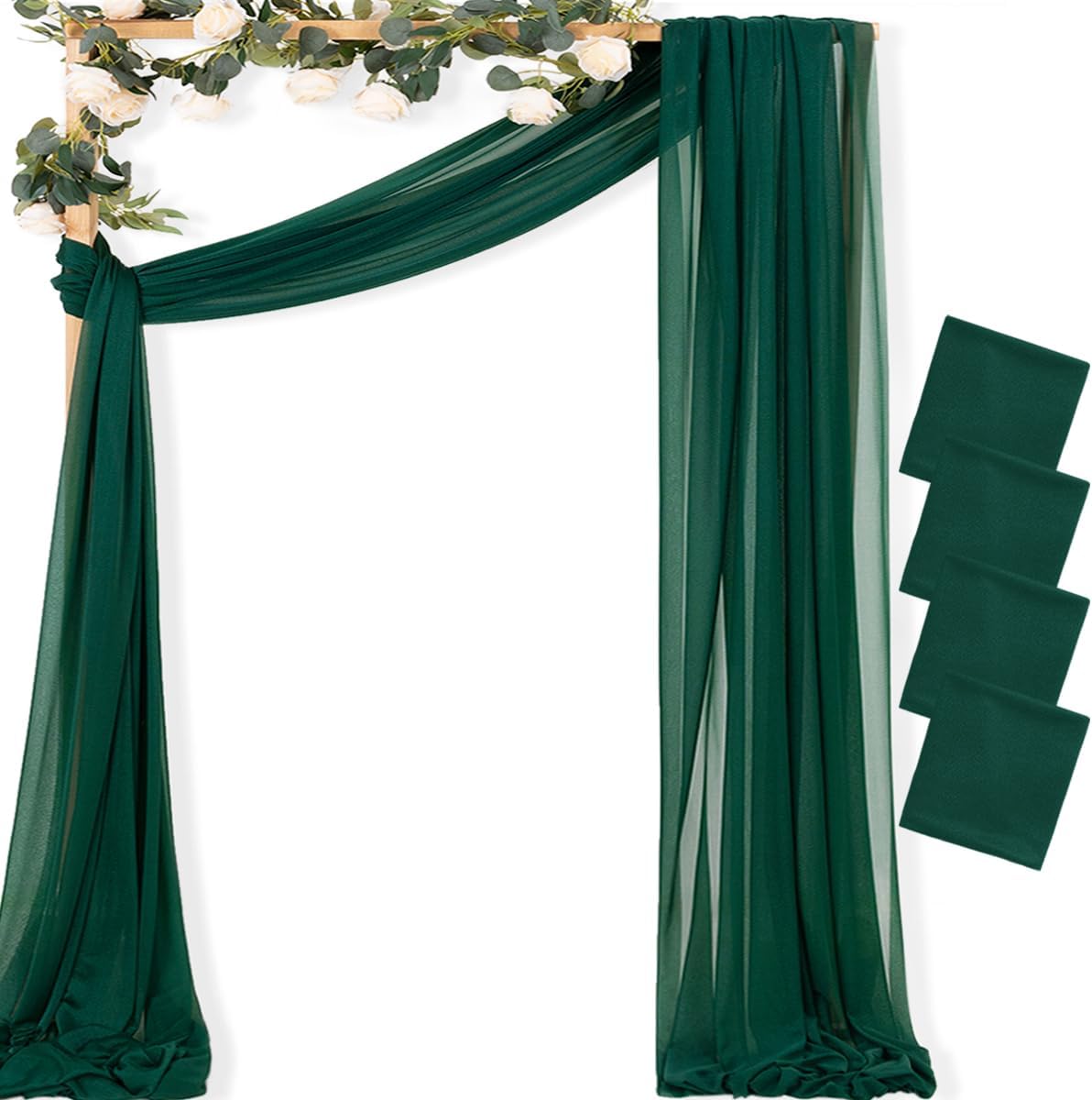 MLMC Emerald Green Wedding Arch Draping Fabric 4 Panels 29" x 20 FT Extra Long Gauze Drapes Sheer