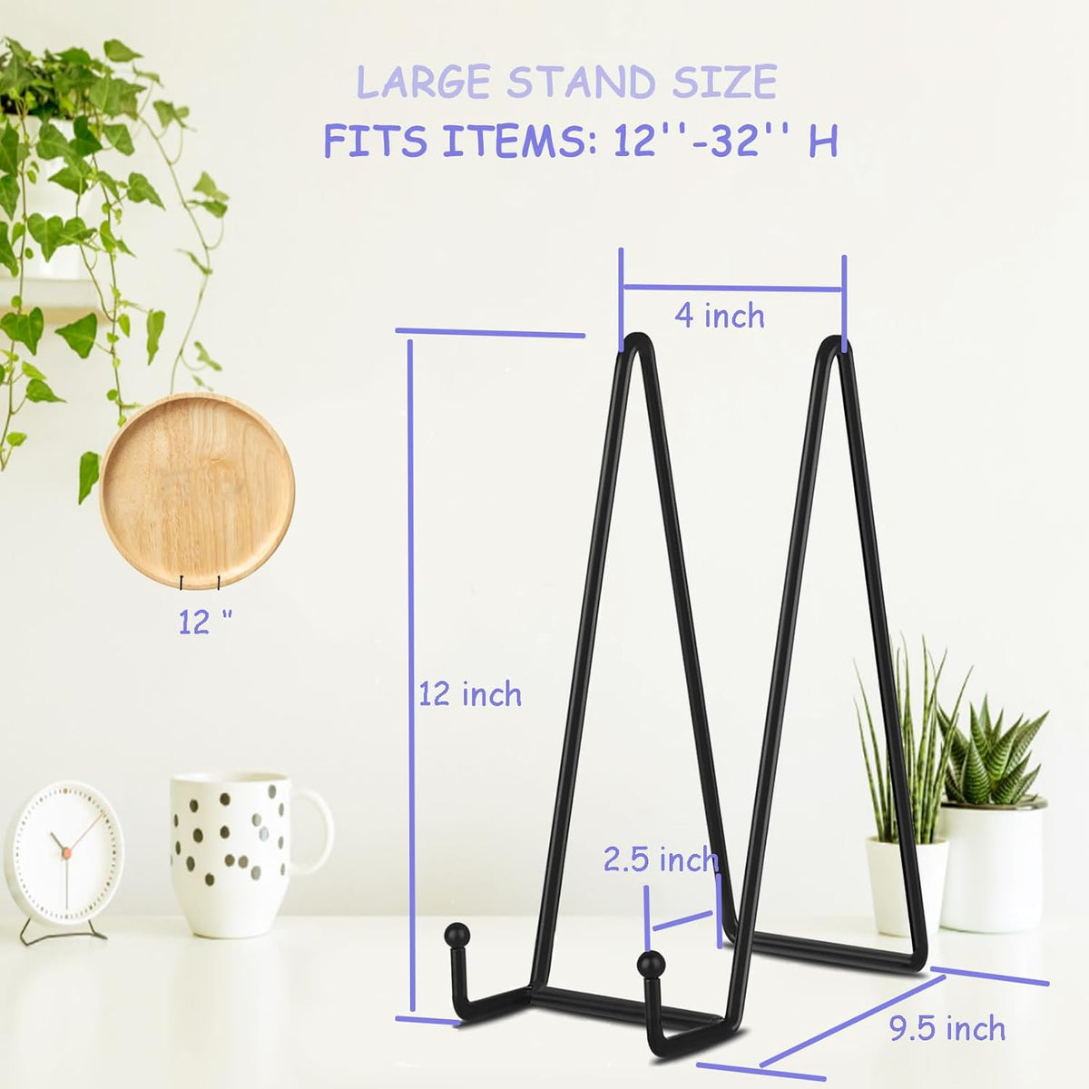 Decolore 3 Pack 12 Inch Black Picture Stands Plate Stands for Display Large Book Stands Table Top