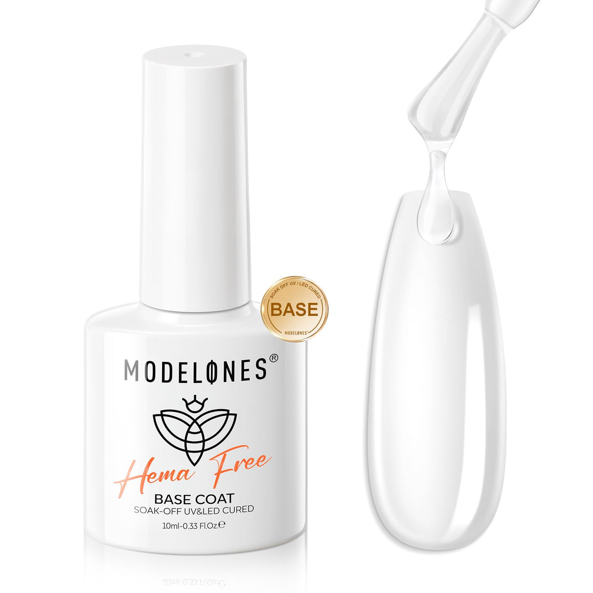 modelones Hema-Free Gel Base Coat, No Wipe Base Coat Gel Nail Polish Hypoallergenic Clear Color