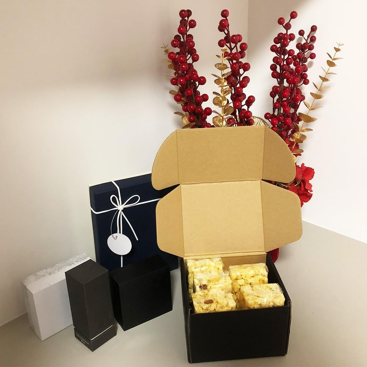 24 Pack 6x5x4 Inches Shipping Boxes，Black 3 Layers Corrugated Cardboard Box, Mailer Boxes for