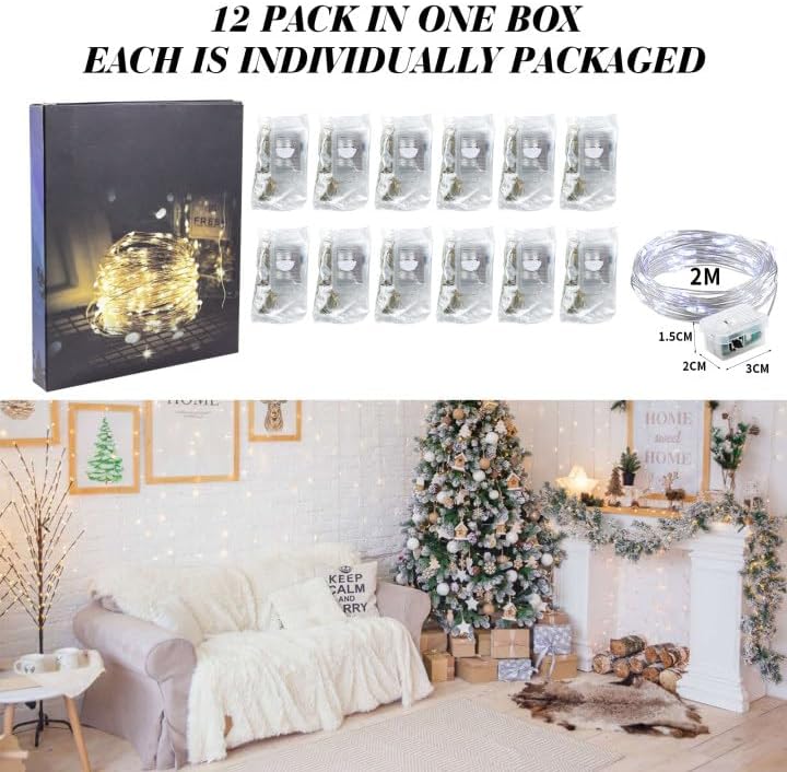 ZGWJ 12 Pack Fairy Lights Battery Operated, 7ft 20 Mini LED Fairy String Lights Silver Wire 3 Modes