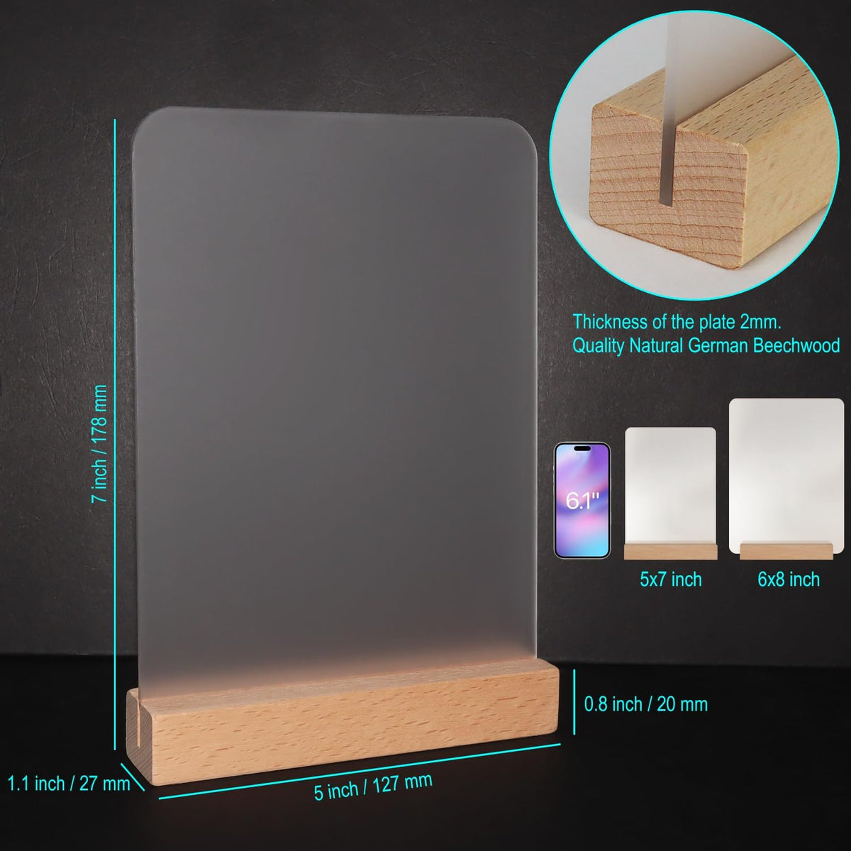 Frosted Blank Rectangle Acrylic Sign with Wooden Stands - 10 Pack DIY Customizable Sign Kit for