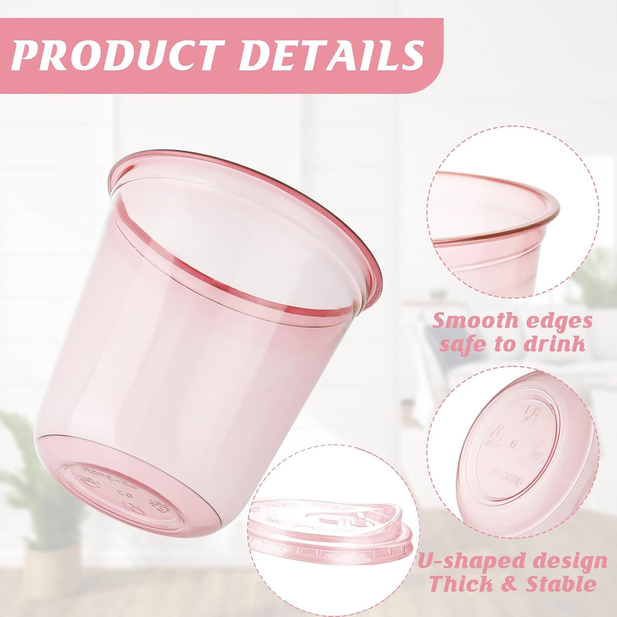 12oz Disposable Stemless Glasses With Strawless Sip Lids,PET Disposable Drinking Cups,Clear Plastic