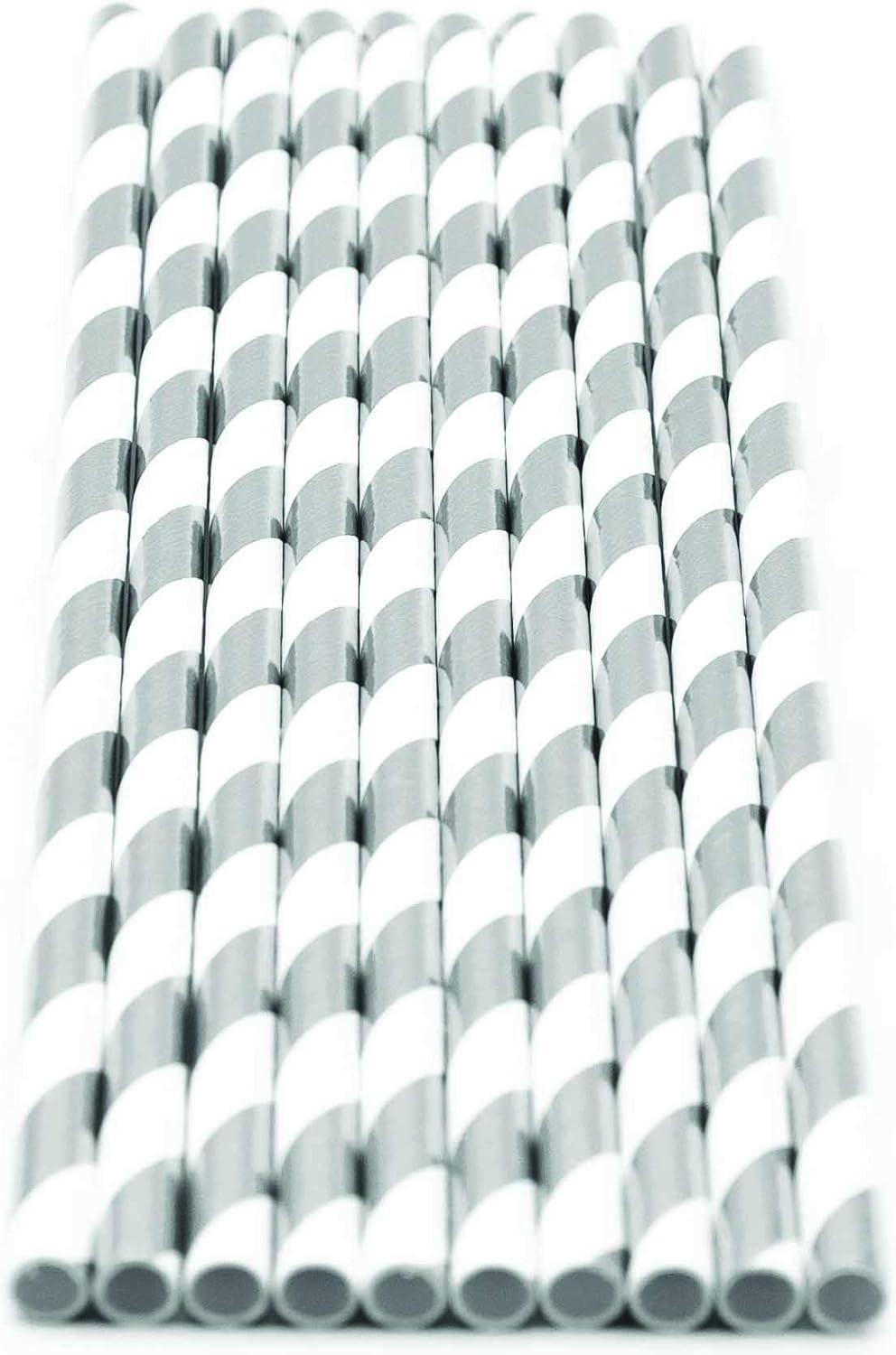 Pack of 150 Silver Foil Swirls Biodegradable 4-Ply Paper Drinking Straws (Compostable, Non-toxic