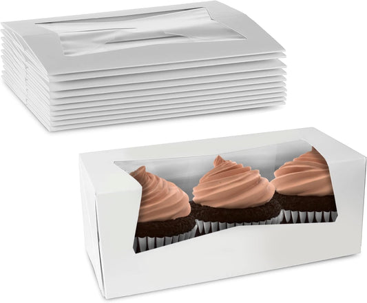 MT Products White Cupcake Boxes 9" x 4" x 3.5" - Auto Pop-Up Bakery Boxes with Window (Pack of 200)