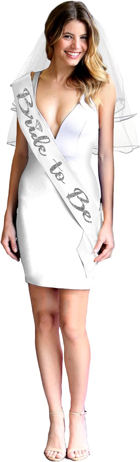 Bride Sash and Veil - BRIDAL GRADE SATIN Bride to Be Sash - Bachelorette Party Outfit - Bridal