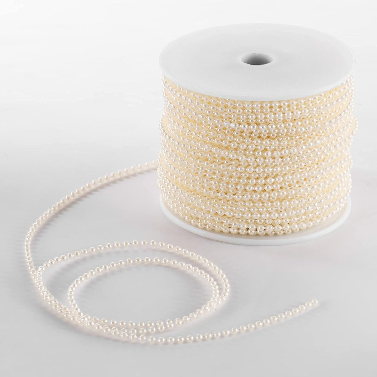 Craft String Pearls 3MM Pearl Bead, 99 Feet Ivory Faux Pearl Garland Spool Roll Strand Wedding