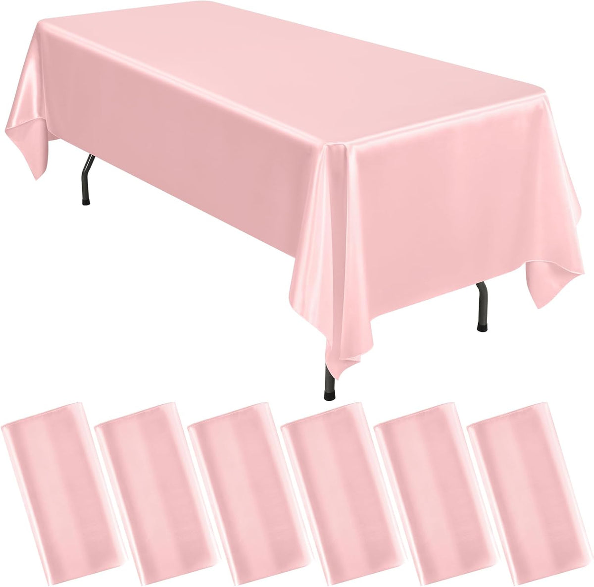 6 Packs Satin Tablecloth 57 x 108 Inch Rose Gold Rectangular Table Cloth Silk Tablecloth Smooth