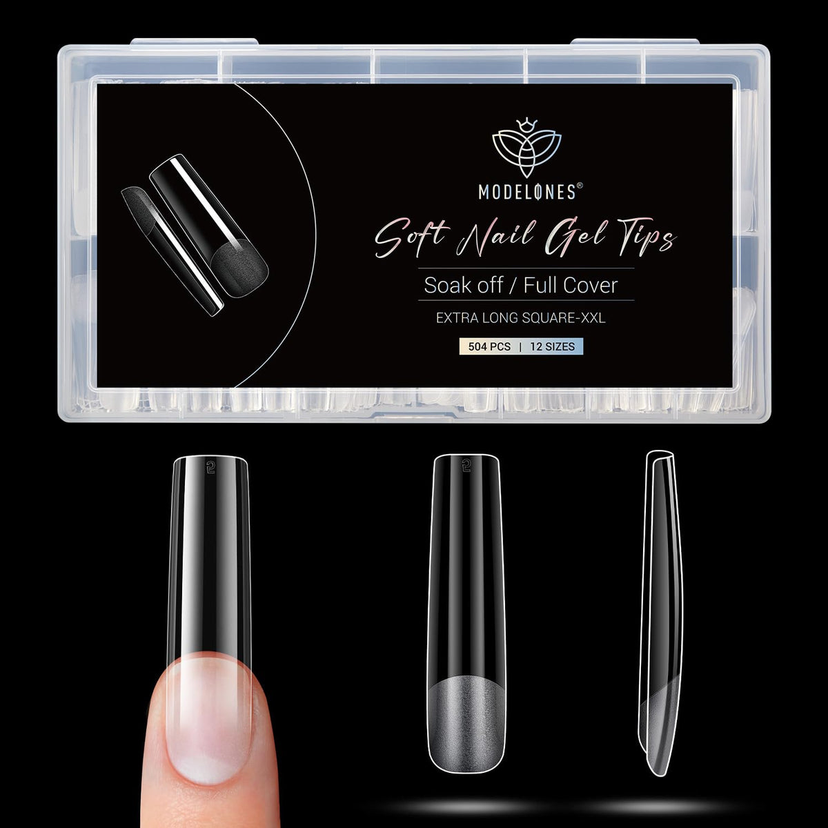Modelones Long Square XXL Fake Nail Tips - 504Pcs Gel Tips Pre-shaped Half Matte Full Cover Clear