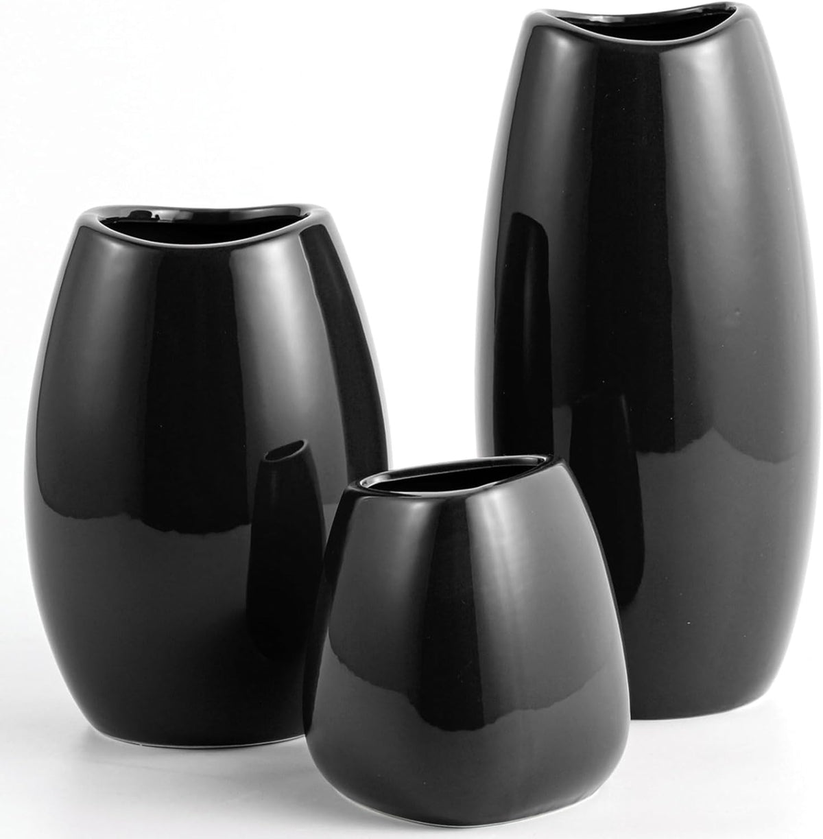 hjn Ceramic Vase Set of 3 Black Flower Vase for Home Decor, Modern Decorative Vase for