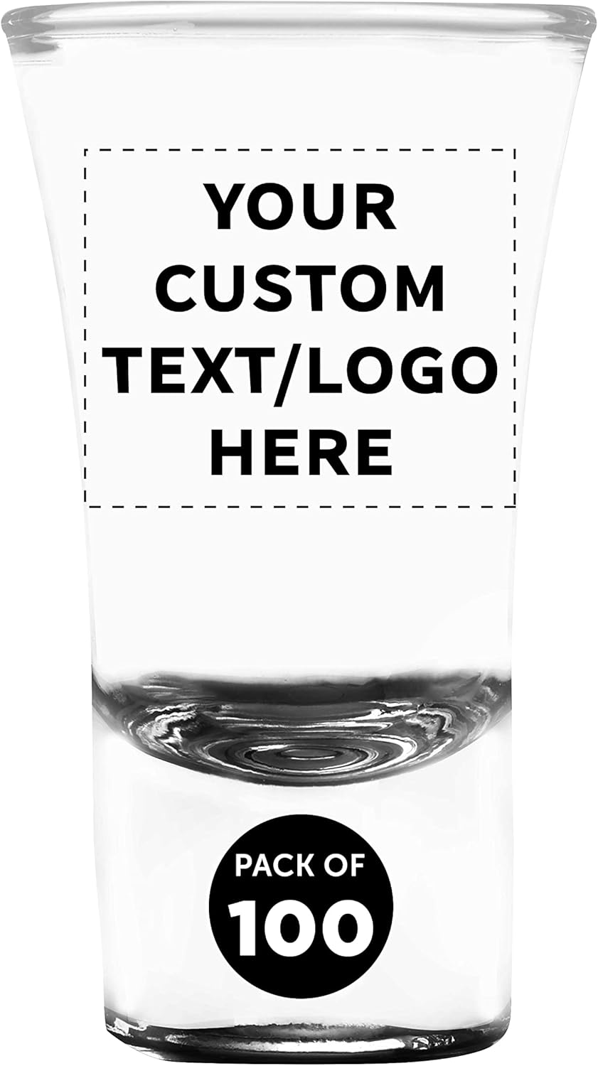 Custom 2 oz. Lord Shooter Etched Shot Glasses, 100 pack, Personalized Text, Logo, 21st Birthday