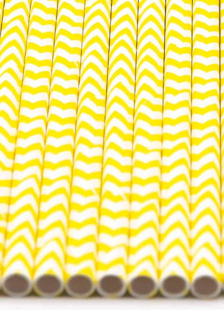 Pack of 150 Yellow Chevron Biodegradable 4-Ply Paper Drinking Straws (Compostable, Non-toxic