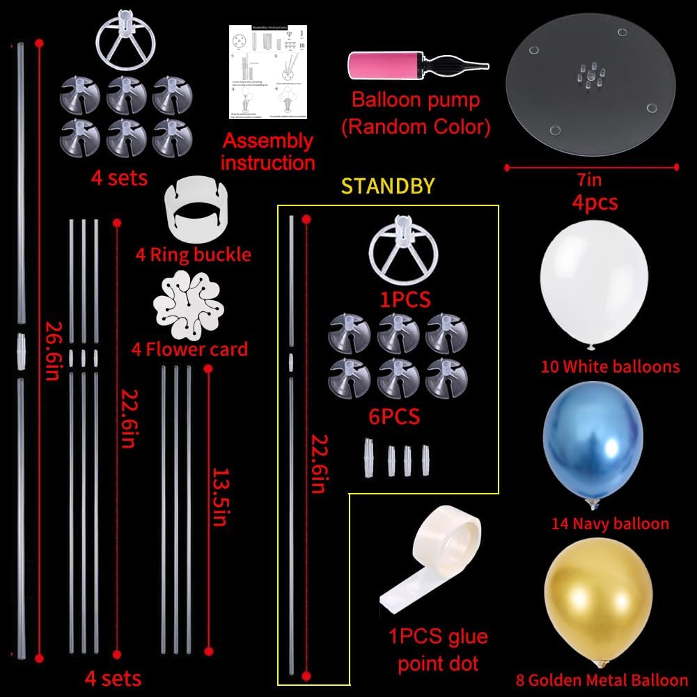 TONIFUL 4 Table Centerpiece Balloon Stand Kit Include Blue White Gold Confetti Balloons Prefect for