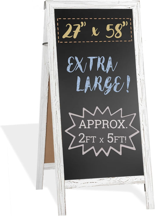 Ilyapa A-Frame Chalkboard Sidewalk Sign - 58 x 27 inches, Folding Standing Sandwich Sign – White