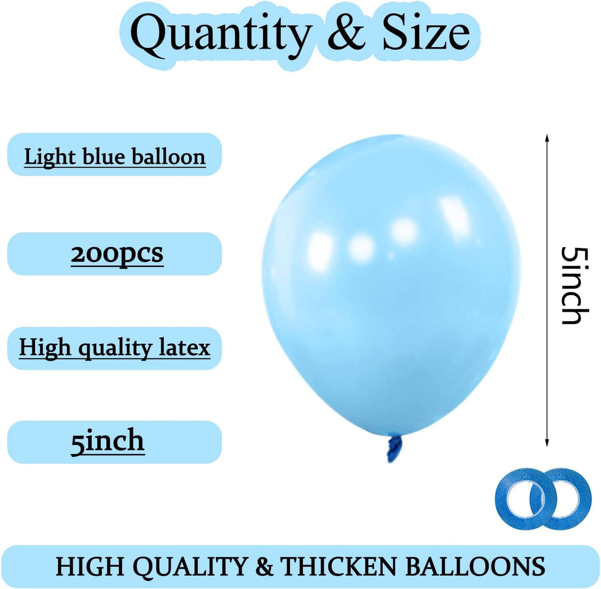 KAWKALSH 200pcs Light Blue Balloons 5 Inch, Small Mini Latex Balloons for Party Birthday Baby