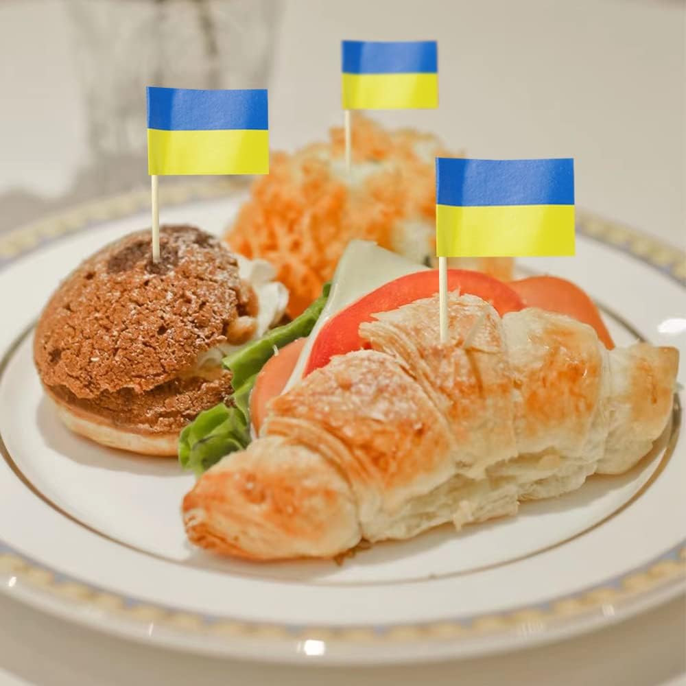Ukraine Flag Ukrainian Flag, Small Mini Ukraine Toothpick Flags for Food, Cupcakes, Cocktails