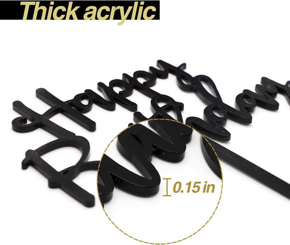 Happy Birthday Cake Topper, Black Acrylic Versatile Cake Topper for Birthday Party Decoration
