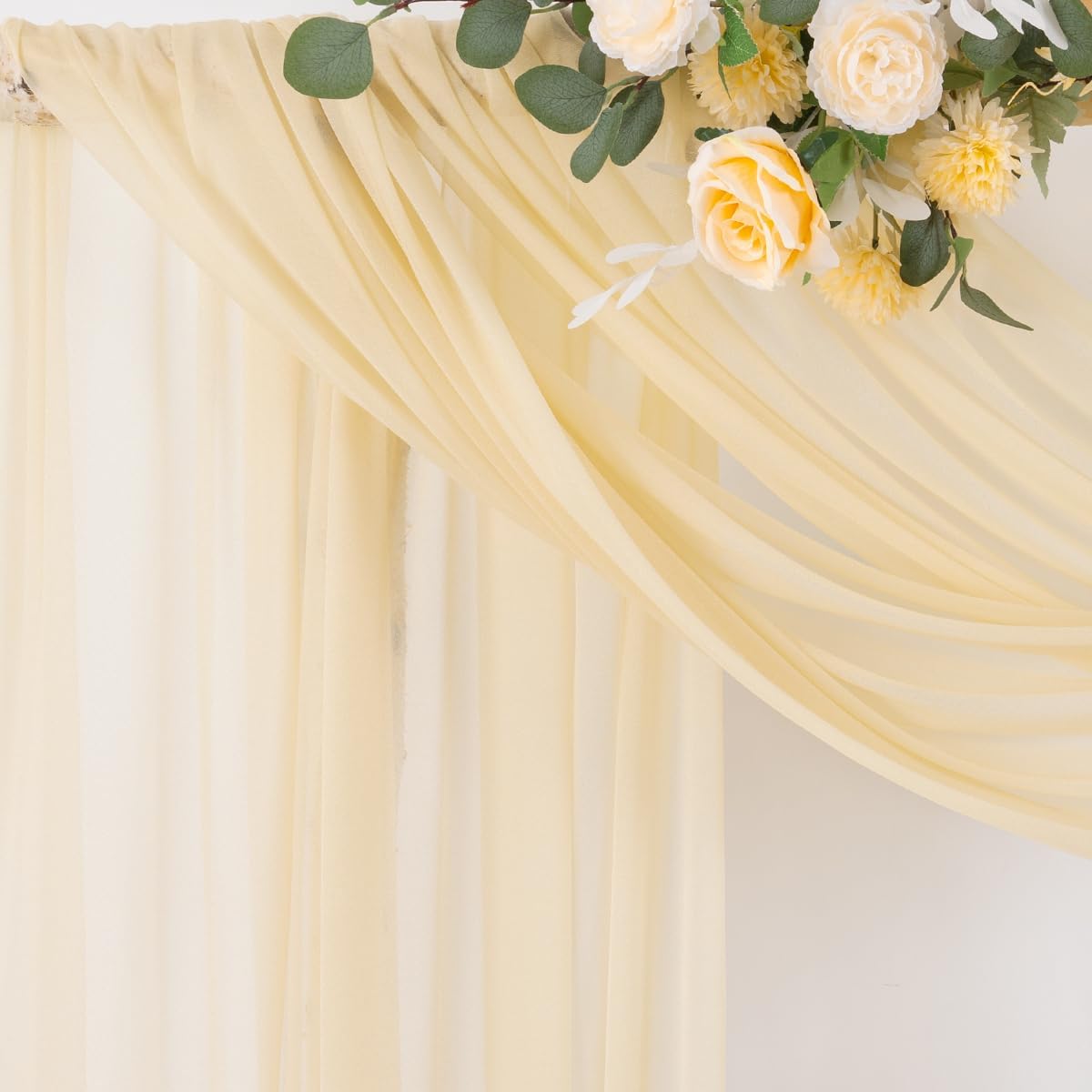 Socomi Champagne Sheer Wedding Arch Draping Fabric 29" x 20Ft 2 Panels Outdoor Curtain Drapes Extra