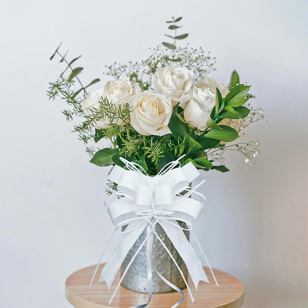WEWILUCK White Gift Bow, Big White Pull Bows for Gift Wrapping, Wedding, Christmas, Valentine's