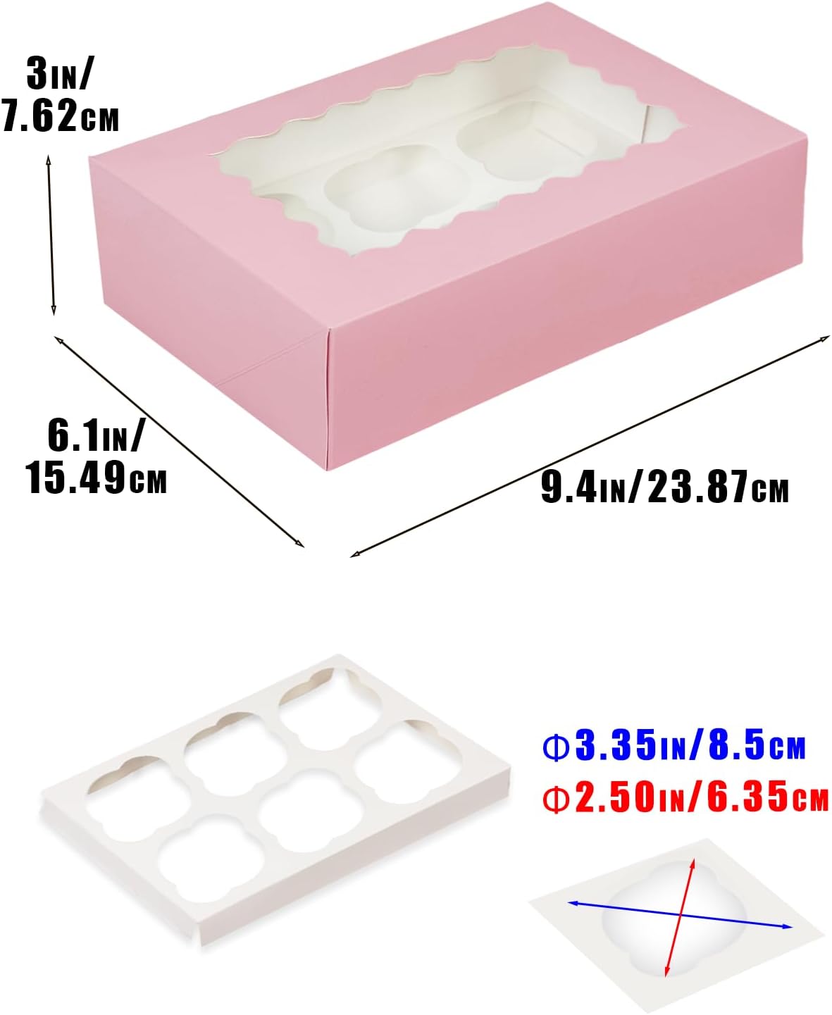 Bakepacker Auto-pop up 6 Cupcake Boxes with Window 20 Count Pink Box 9.4 x 6.1 x 3 inch Cupcake