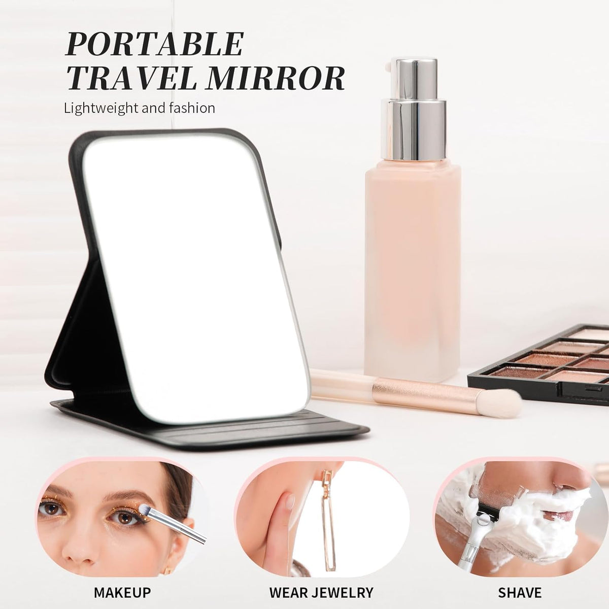 DUcare Mini Folding Mirror Portable Travel PU Portable Adjustable Rectangular Ultrathin Vanity