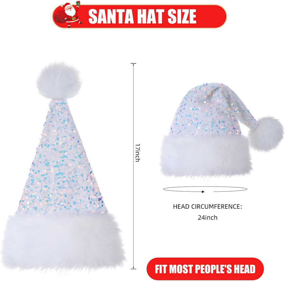 Personalized Sequin Santa Hat for Adults, Red Glitter Christmas Party Hat, Xmas Halloween New Year