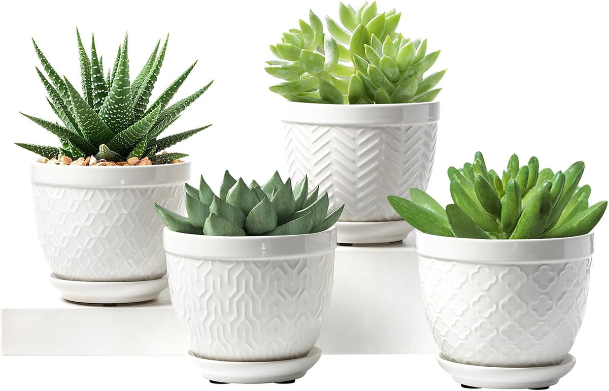 Sureasy Ceramic Plant Pots, 4.7 Inch Flower Pots for Indoor Plants, Succulent Pots with Saucer and
