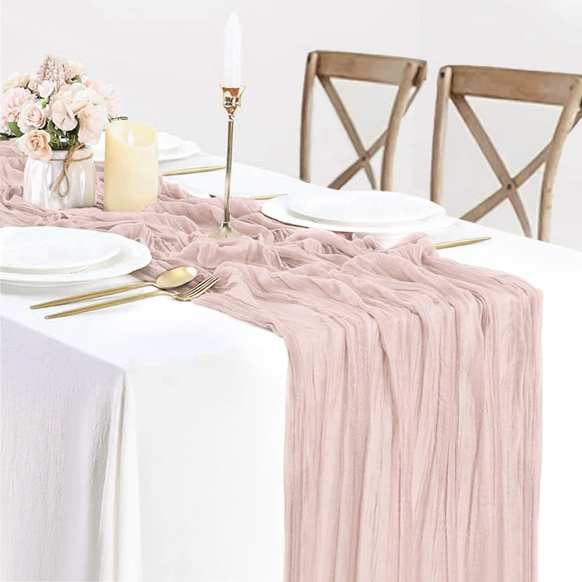 Dusty Pink Table Runner Cheese Cloth 10ft Gauze Runner Boho Cheesecloths Table Runner for Wedding