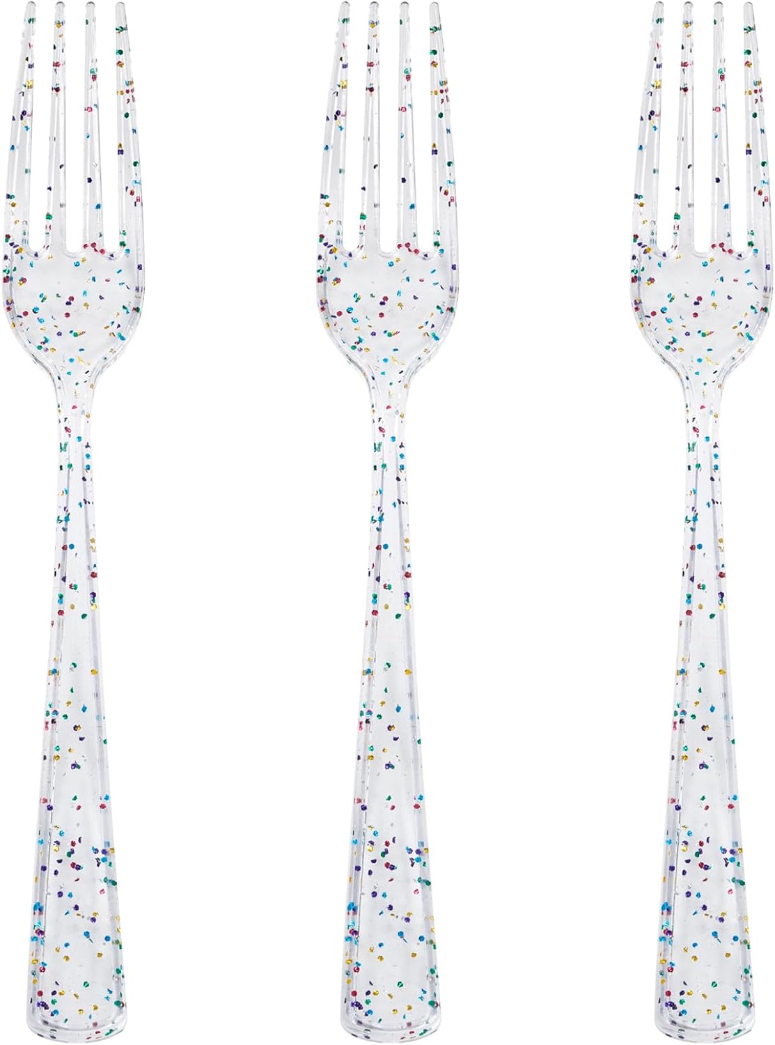 Supernal 360pcs Glitter Disposable Plastic Forks,Plastic Silverware Heavy Duty,Clear Plastic