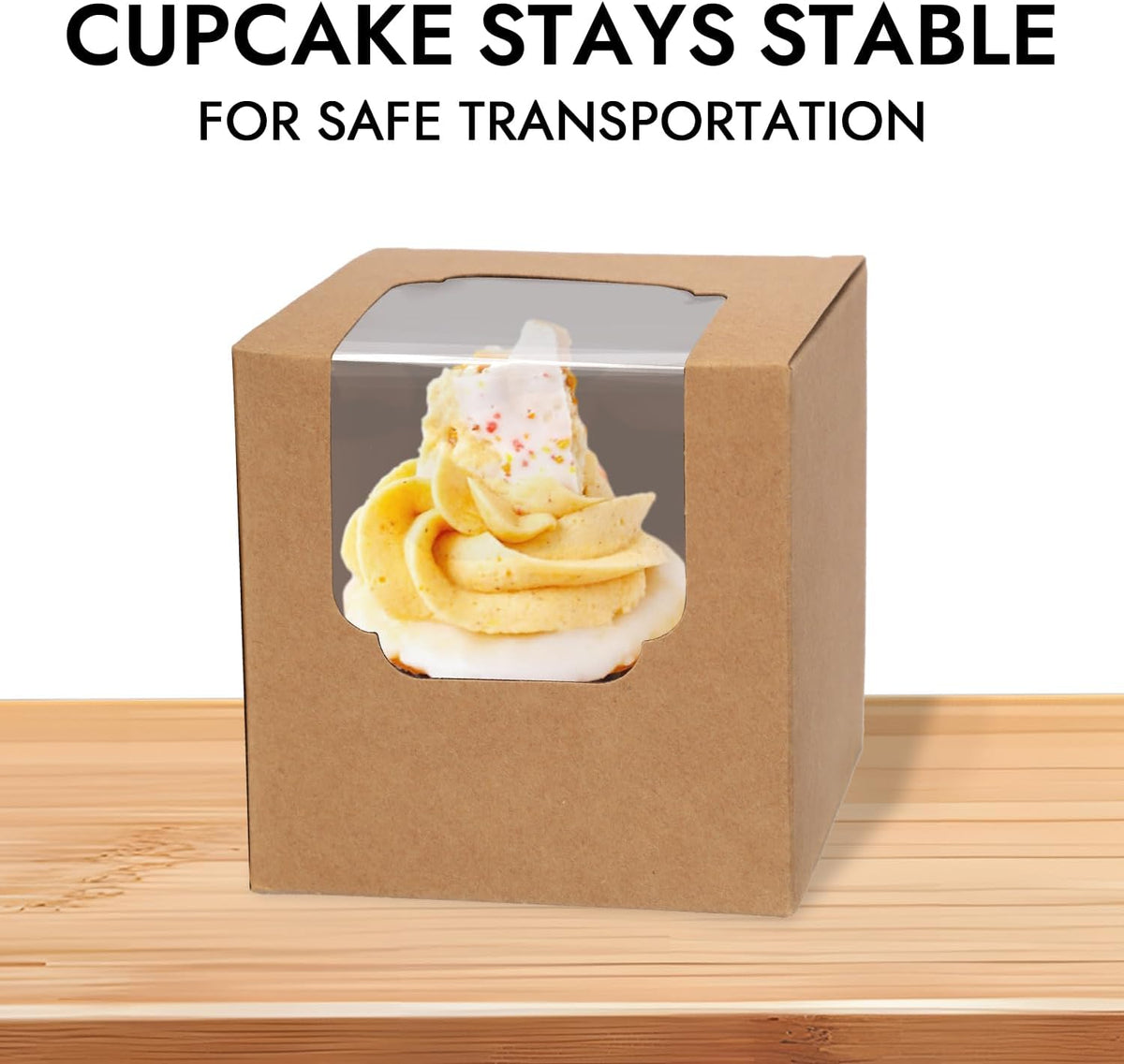 JCD 120pcs Cupcake Boxes, 3.5inches Individual Pre-Assembled Kraft Brown Cupcake Boxes with Window