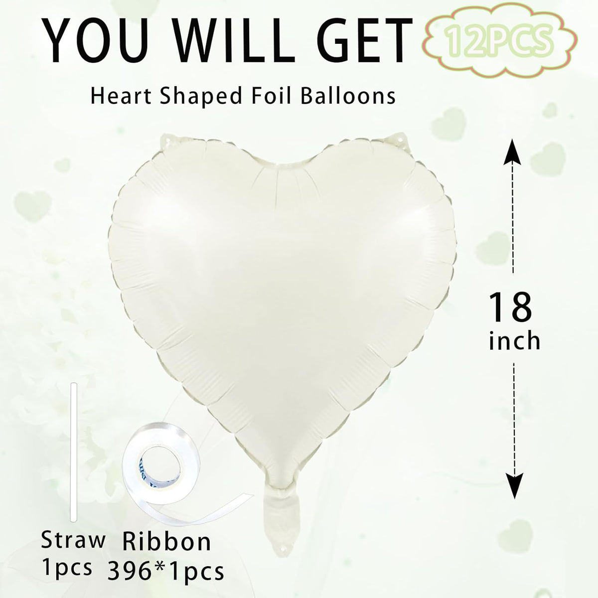White Heart Ballloons,18 Inch Foil Love Heart Shaped Balloons 12Pcs Creamy White love balloon for