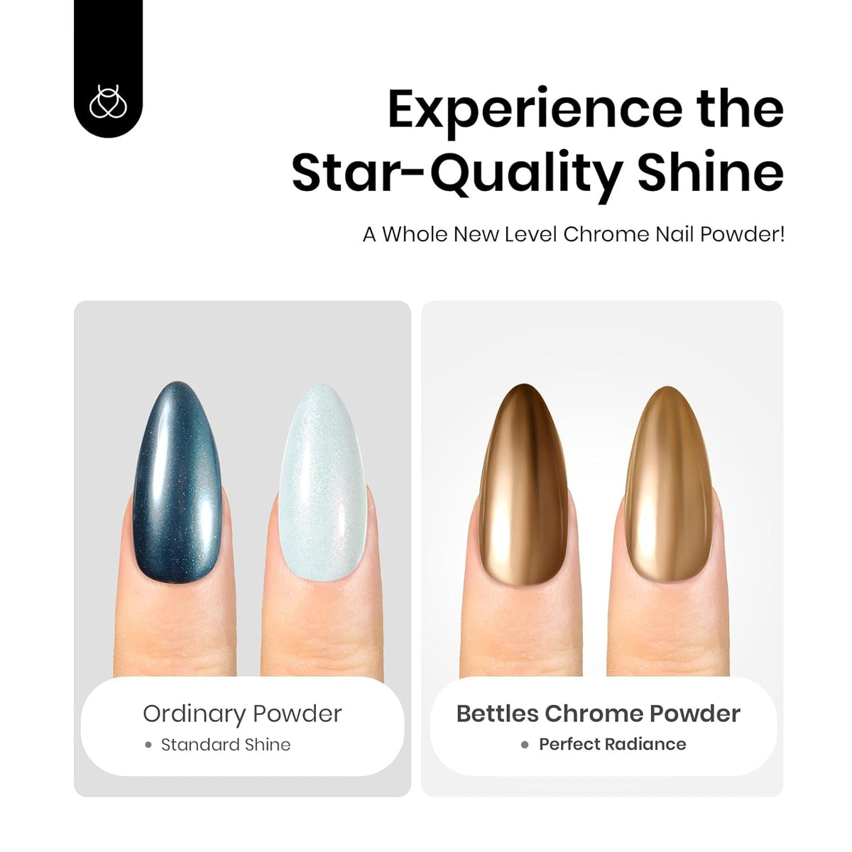 Beetles Gold Chrome Nail Powder, 2 Colors Holographic Chrome Powder Mirror Effect with Nail Brush