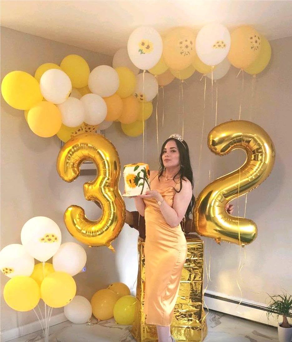 40 Inch Gold 23 32 Large Number Balloon, 23 32 Gold Birthday Party Decorations, Numbers 23 32 Foil