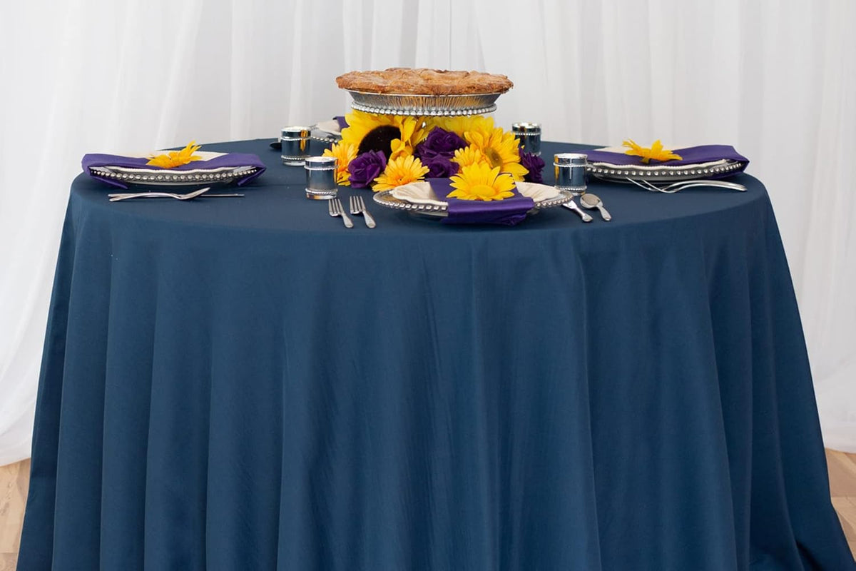 LTC LINENS 10 Pack 120 Inch Round Tablecloth Navy Blue - Bulk for 60 Inch Round Table Floor Length