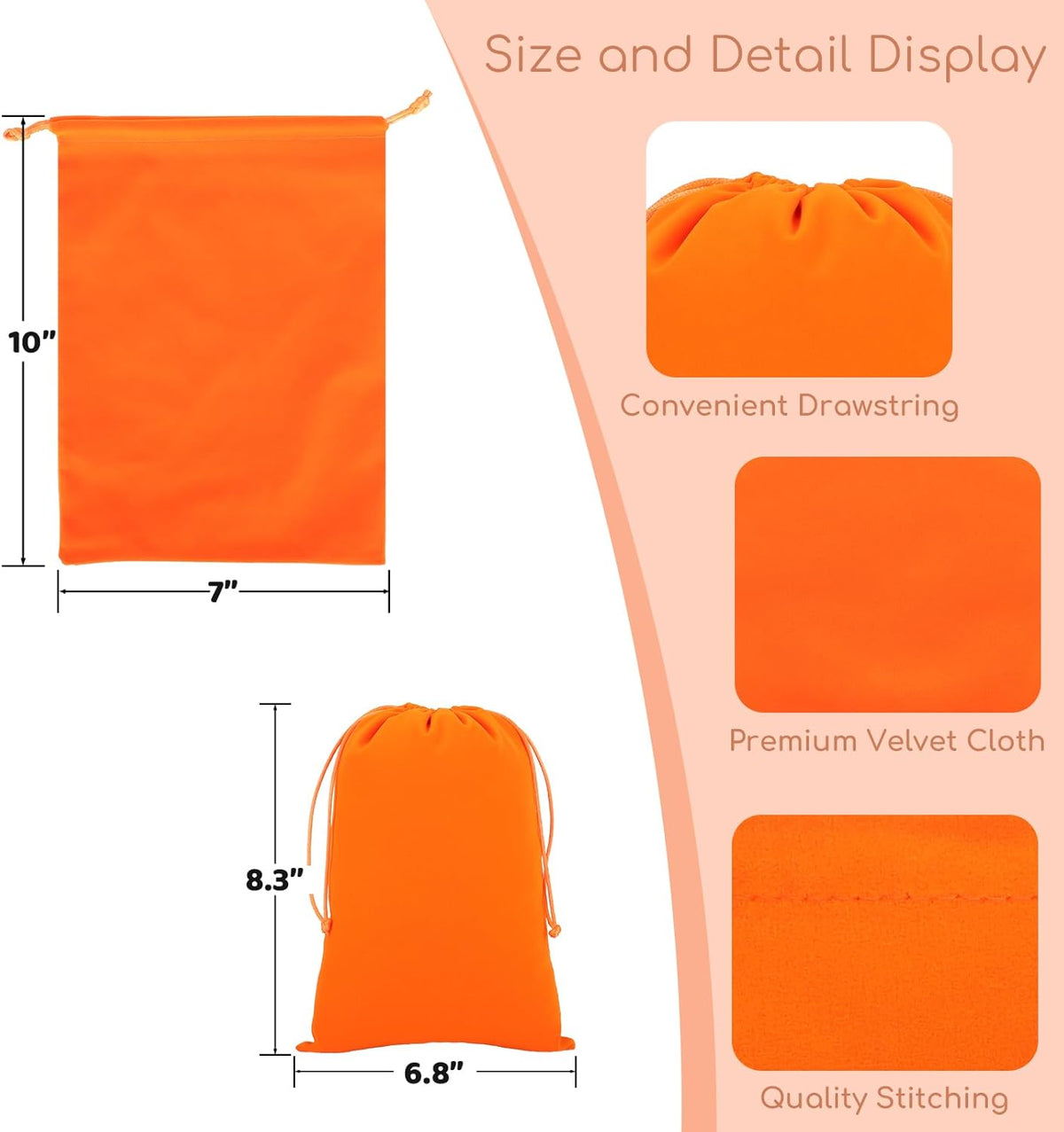 Velvet Drawstring Jewelry Bag, 50Pcs Orange Dice Bag, 7x10, Or Wrapping Halloween Party Favors