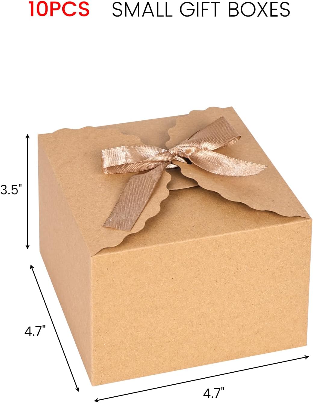 VGOODALL 10PCS Gift Boxes, 4.7" x 4.7" x 3.5" Brown Candy Boxes with Ribbon Mini Kraft Paper Party