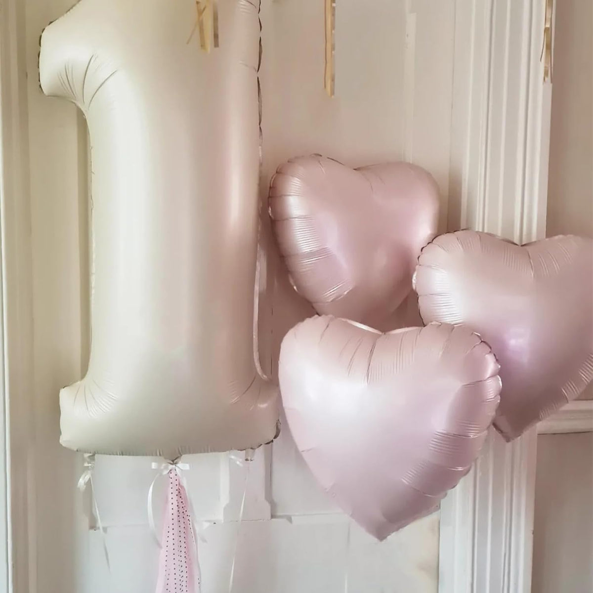Pink White Heart Balloons, 18 Inch Baby Pink and Cream Helium Foil Heart Balloon 10Pcs Pastel Nude