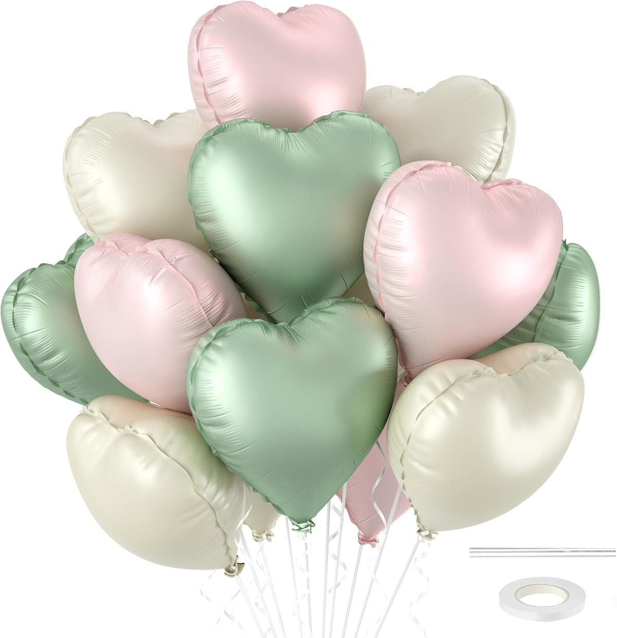 12 Pcs Heart Balloons - 18 inch Sage Green Heart Shaped Foil Helium Balloons for Wedding, Baby